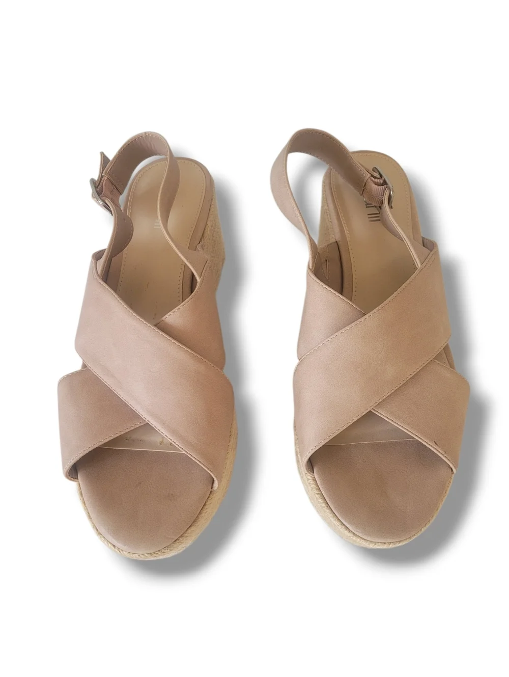 Bar lll Vegan Suede Cross Over Nude Platform Wedge Espadrille Sandal. Size 9.5